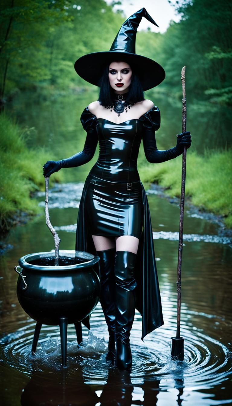 Dark Fantasy Witch in Latex Attire