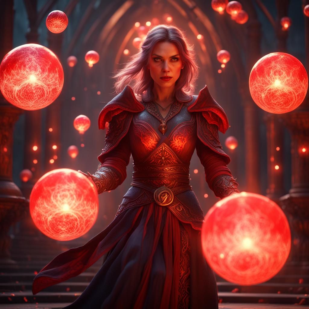 Ethereal Fantasy Spellcaster Unleashes Blazing Magic Bolts