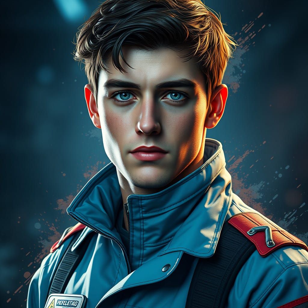 A 20 year old male ses worker with dark brown hair and light blue eyes wearing a SES uniform