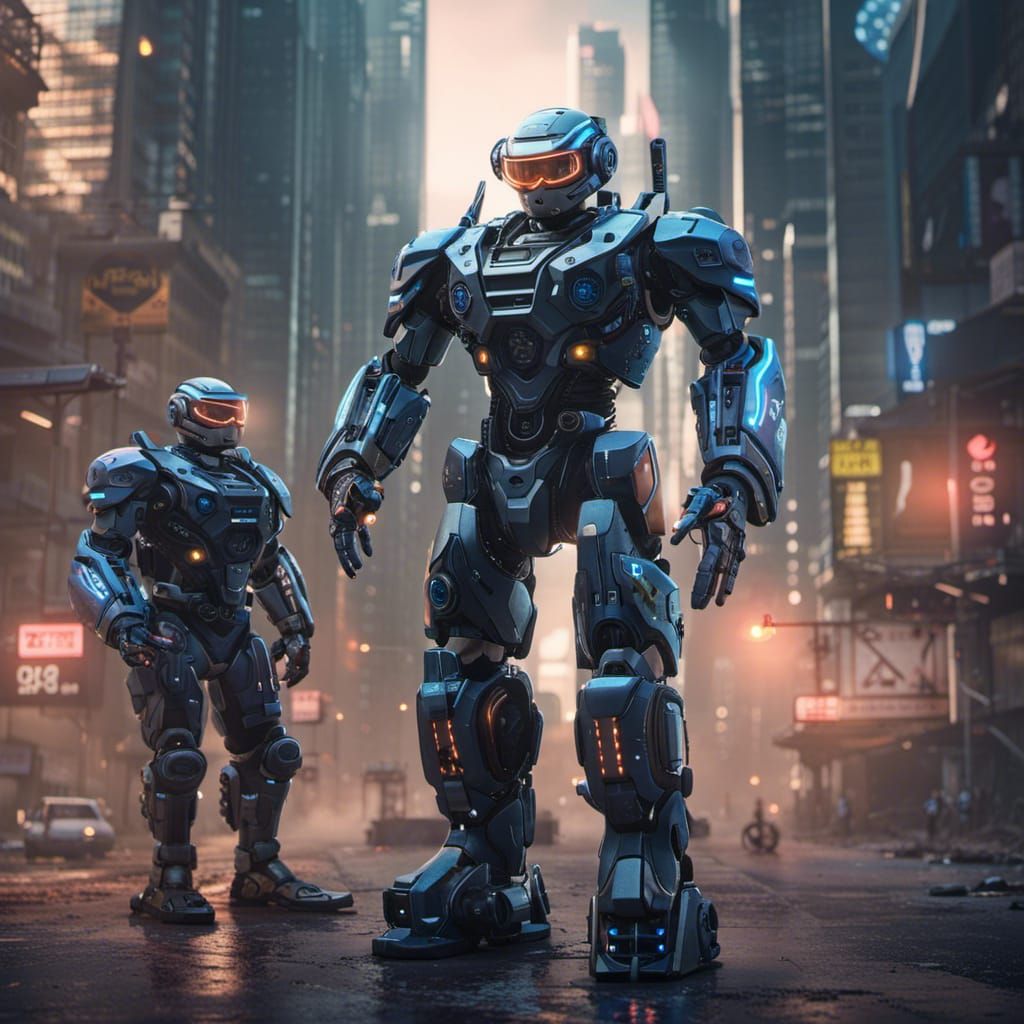 Epic Futuristic Police Robot Concept Art in Deep Color