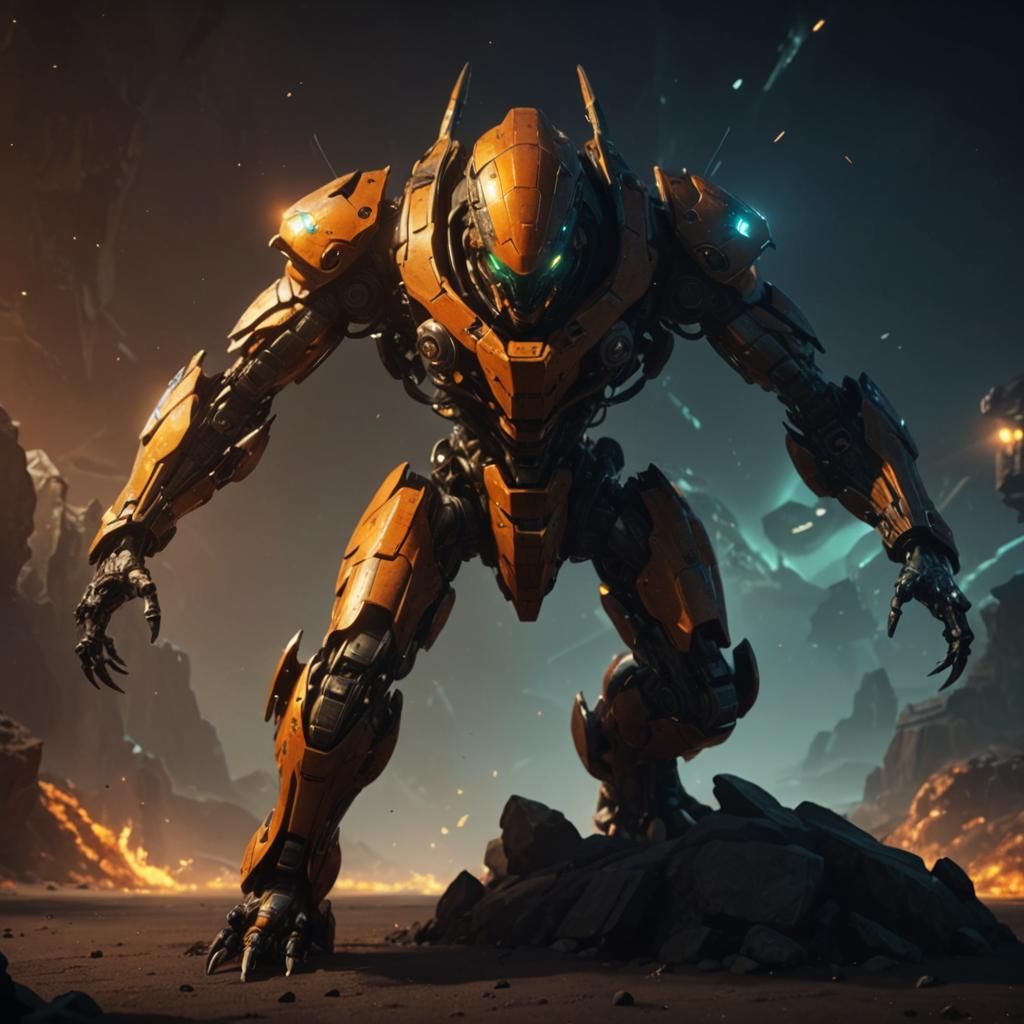 Cybernetic Scorpion Ascends in Dark Orange Laser-Lit Atlanti...
