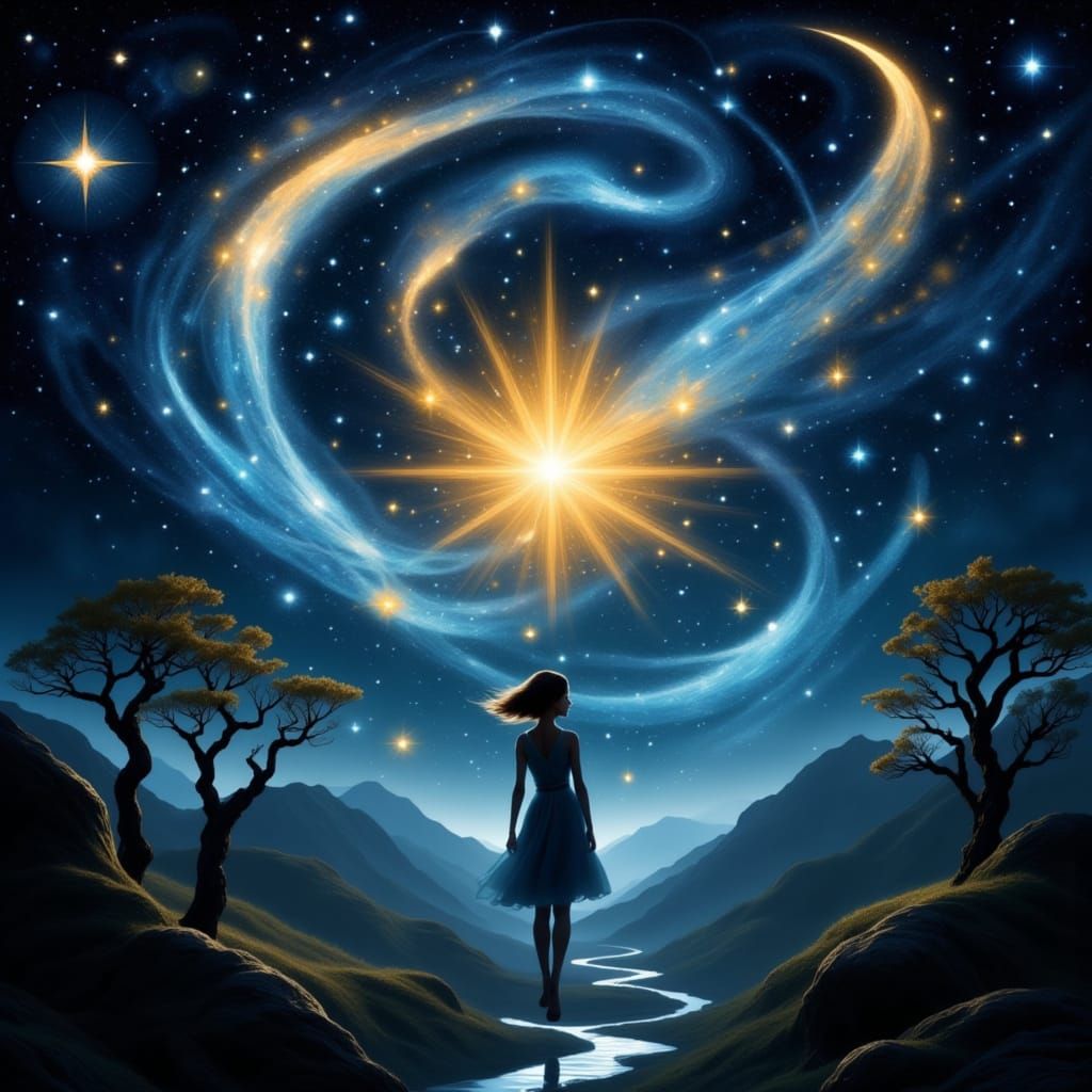 Now the star child blazes bright
Burning through perpetual night