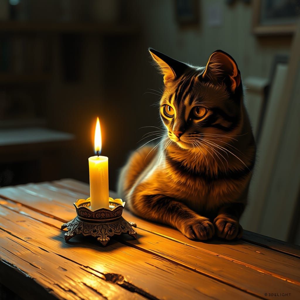 Regal Bastet Amidst Golden Candlelight