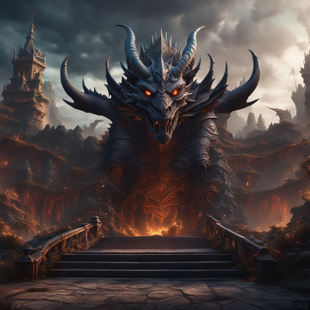 Dramatic Fortress in Ancient Dragon Armor Style