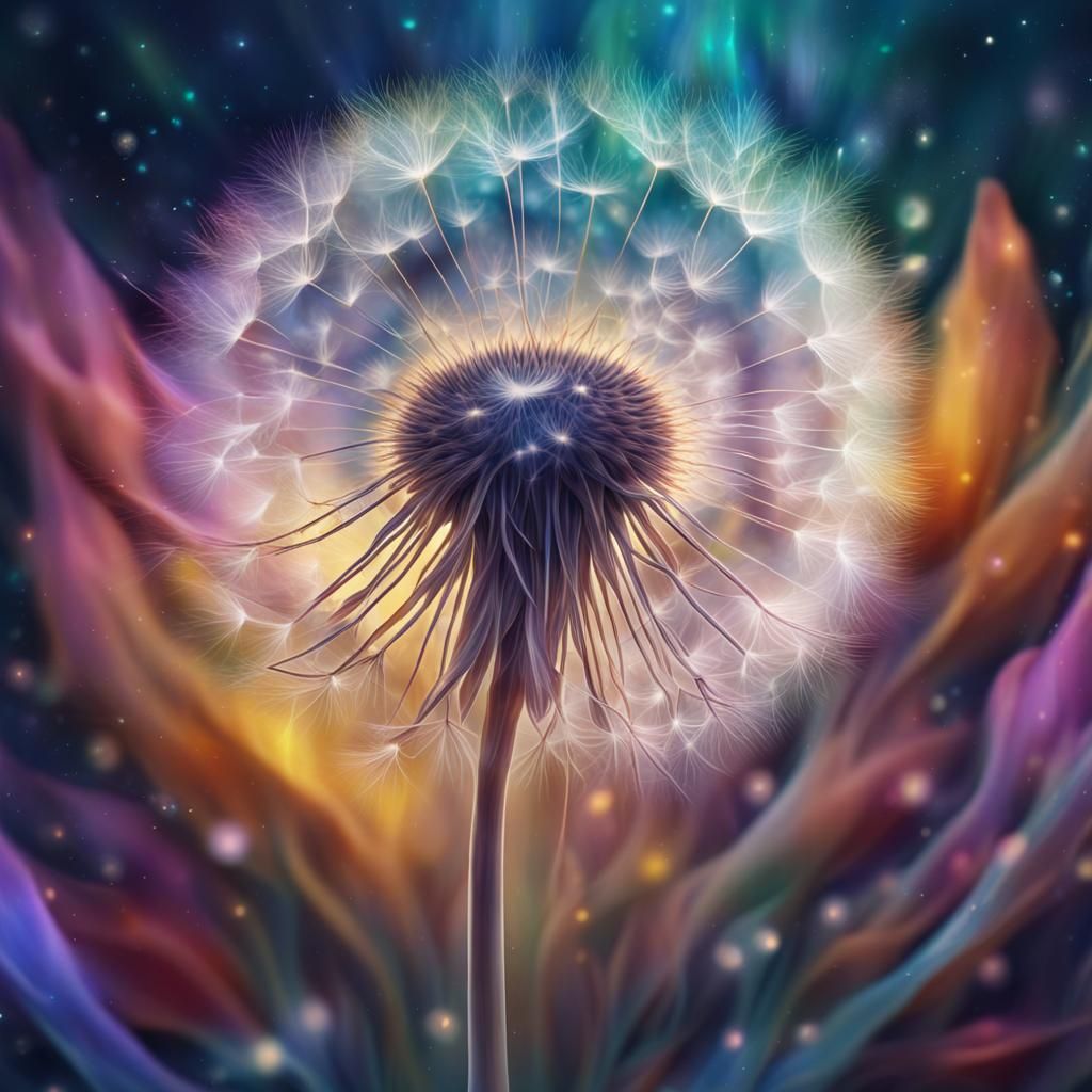 Cosmic Dandelion Goddess Blooms in Vibrant Hues