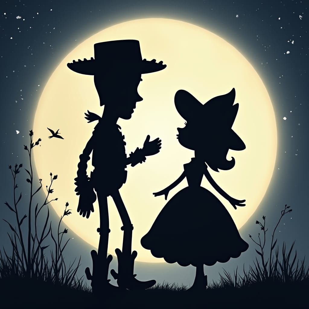 Woody and Ms. Bo Peep in Elegant Moonlit Silhouettes