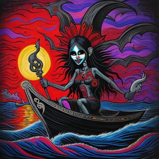 Soul's Journey to the Underworld in Vibrant Folk Art