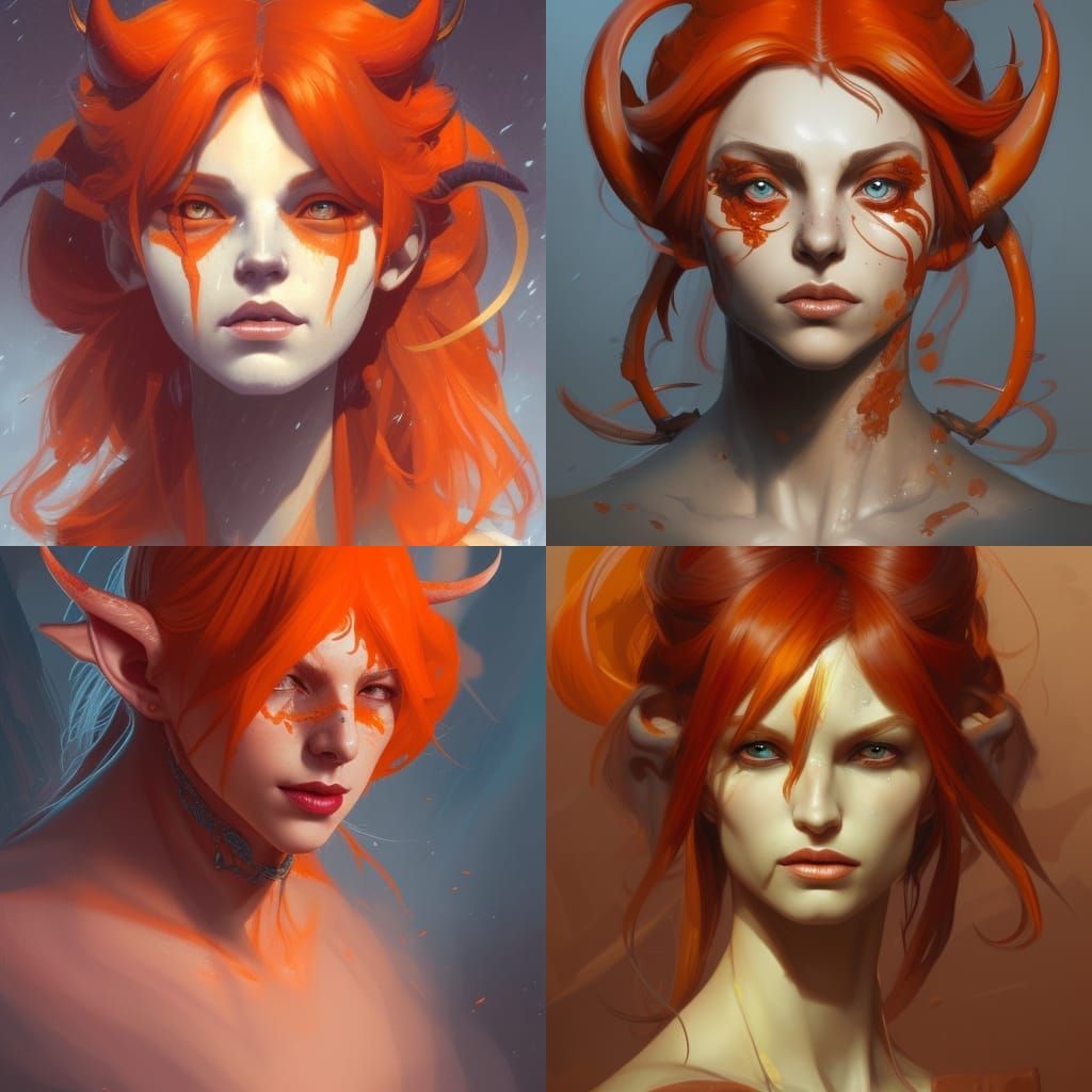 Ethereal Orange Tiefling Portraits in Vibrant Triadic Color
