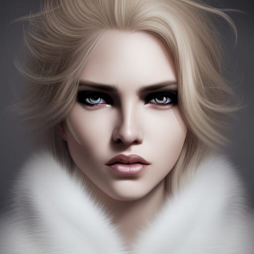Blonde Beauty in Fur Coat, Hyperrealistic Portrait