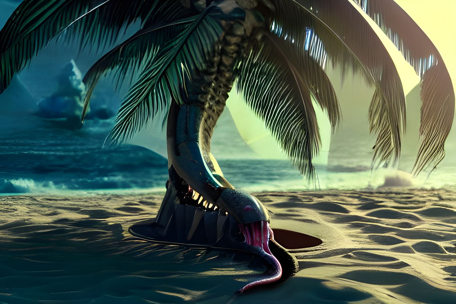 Biomechanical Monster on Tropical Beach