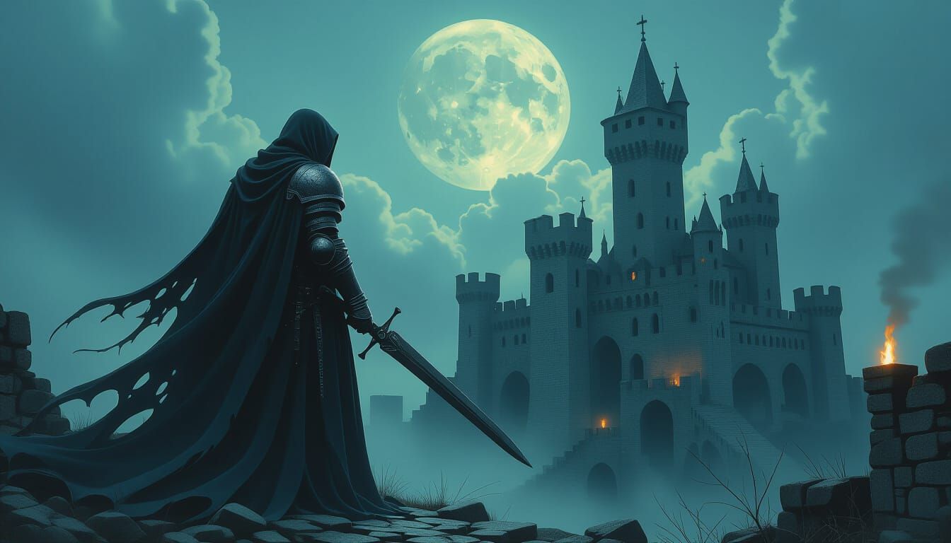 Ghostly Knight Haunts Castle in Giger Style