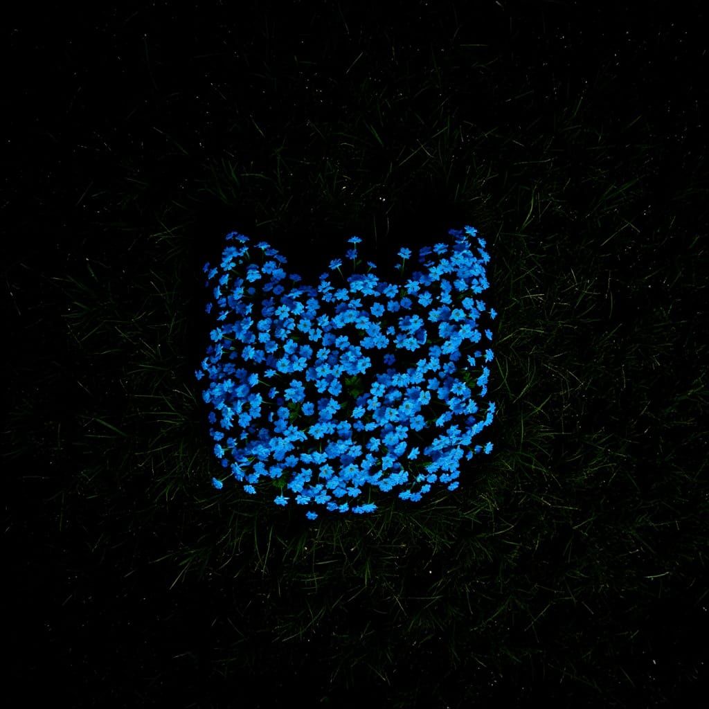 Aerial View of Cat-Shaped Flower Patch