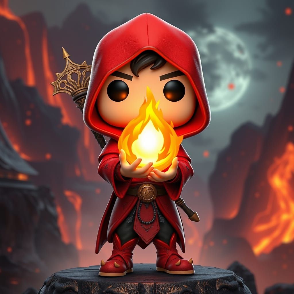 Fire Mage with Flame Orb in 3D Anime Style