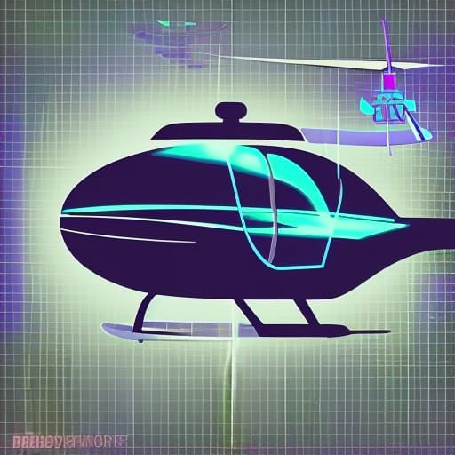 Neon Retro Futuristic Helicopter in Mid-Air