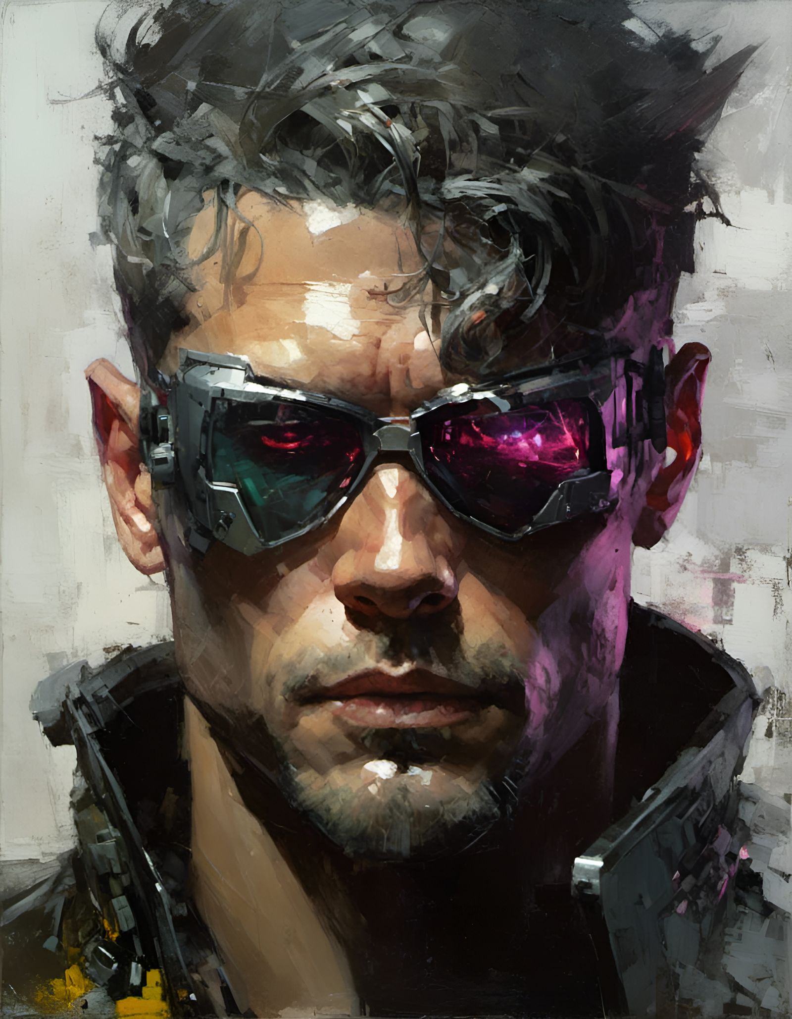 Cyberpunk Merc in Vibrant Impasto Style