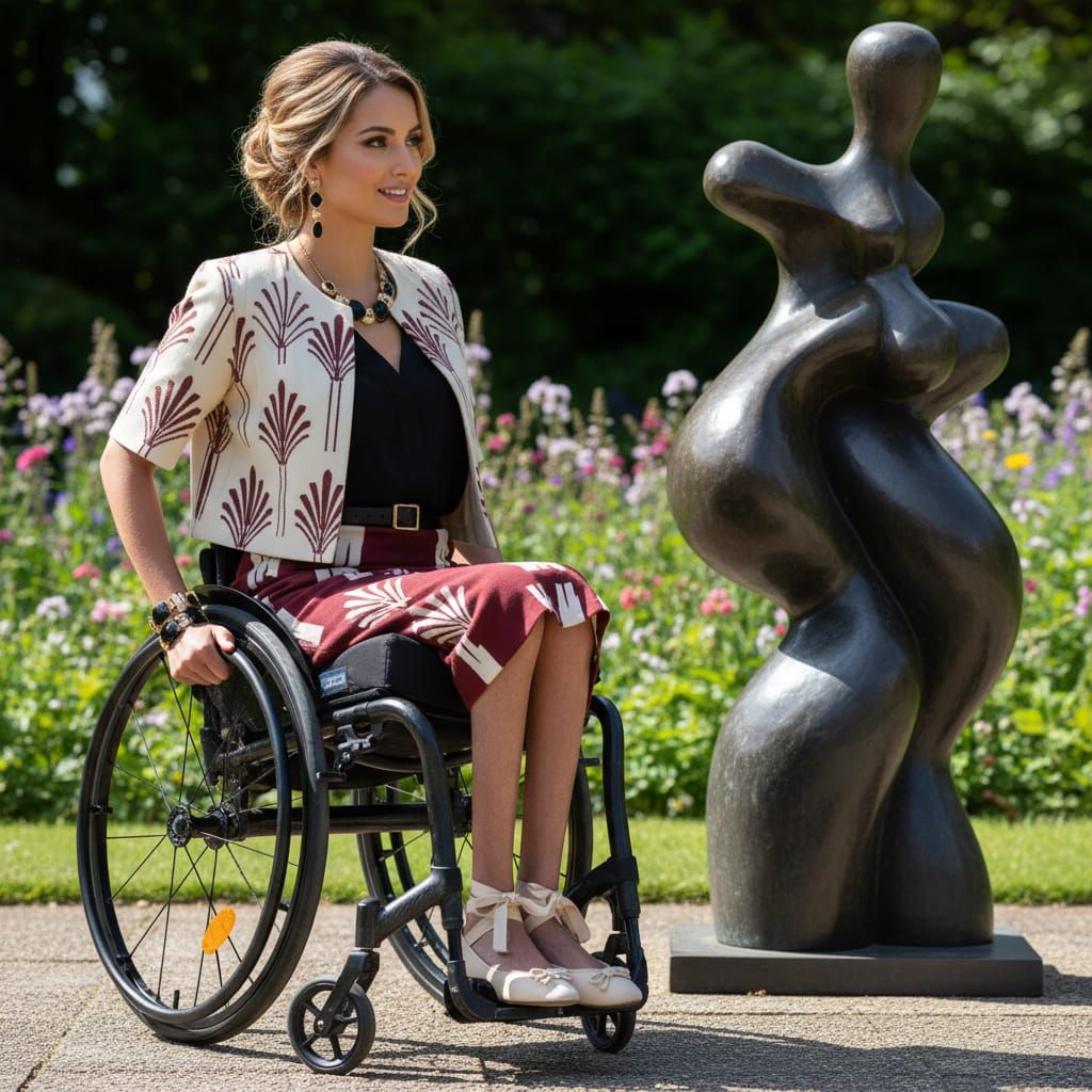 Paraplegic Woman Poses by Barbara Hepworth Sculpture