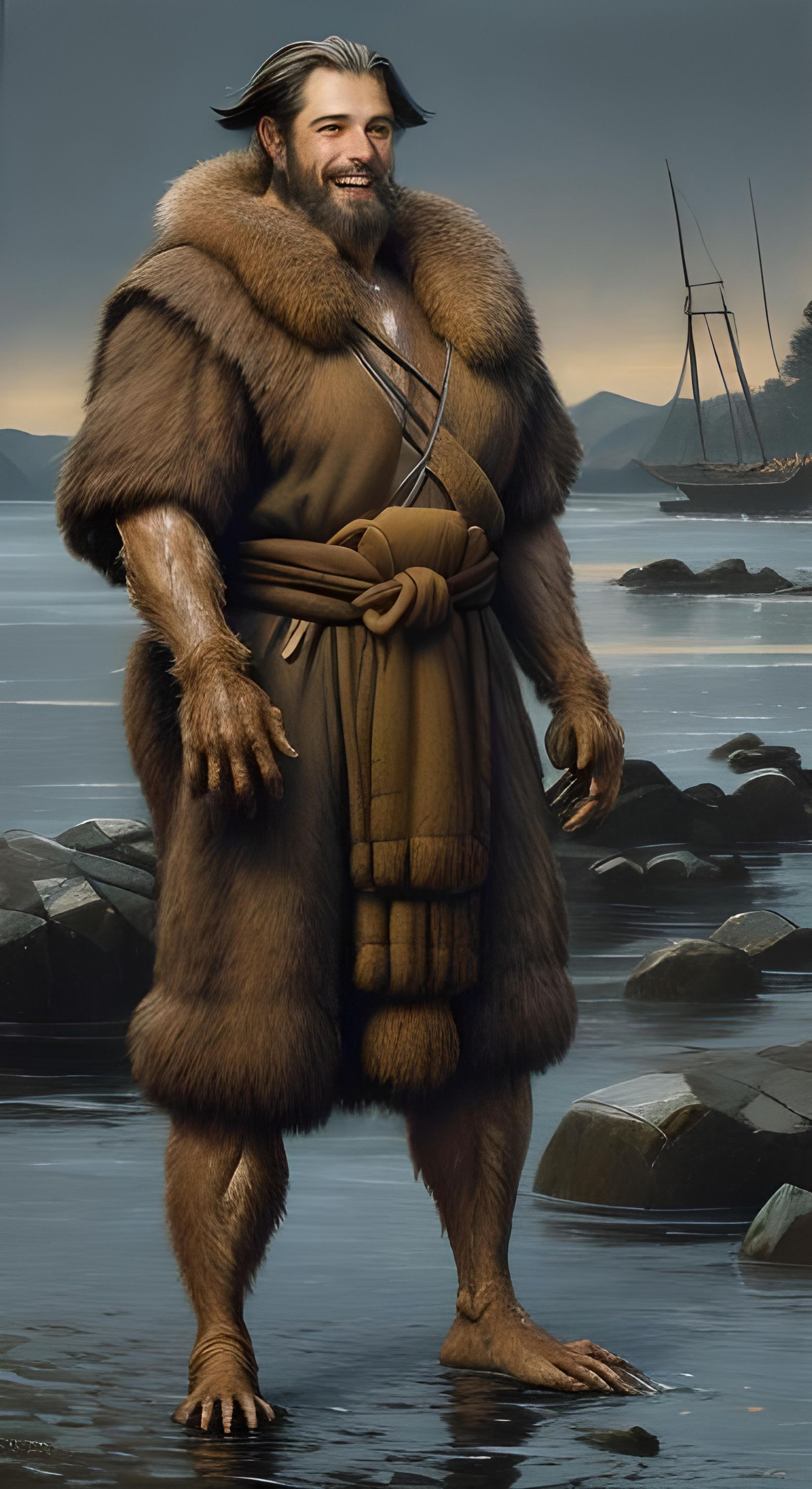 A Kushtaka in His Human-Like Form in Ancient Fisherman Attir...