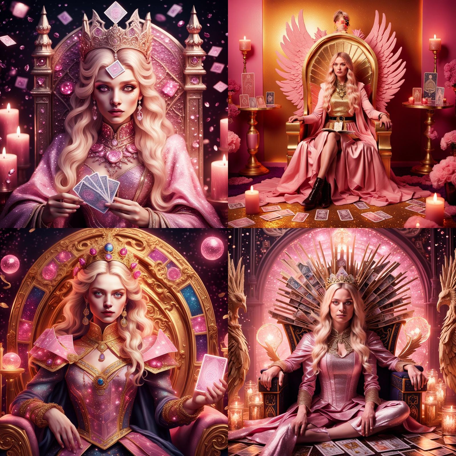 Ethereal Tarot Queen in Hyperrealistic Pink Tones