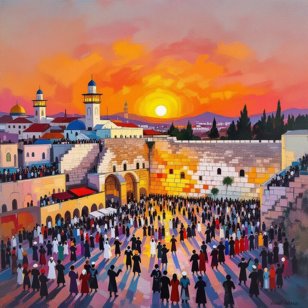 Western Wall Sunset Prayer in Abstract Spiritualism Style