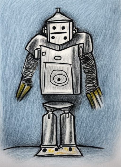 Robot, crayon drawing