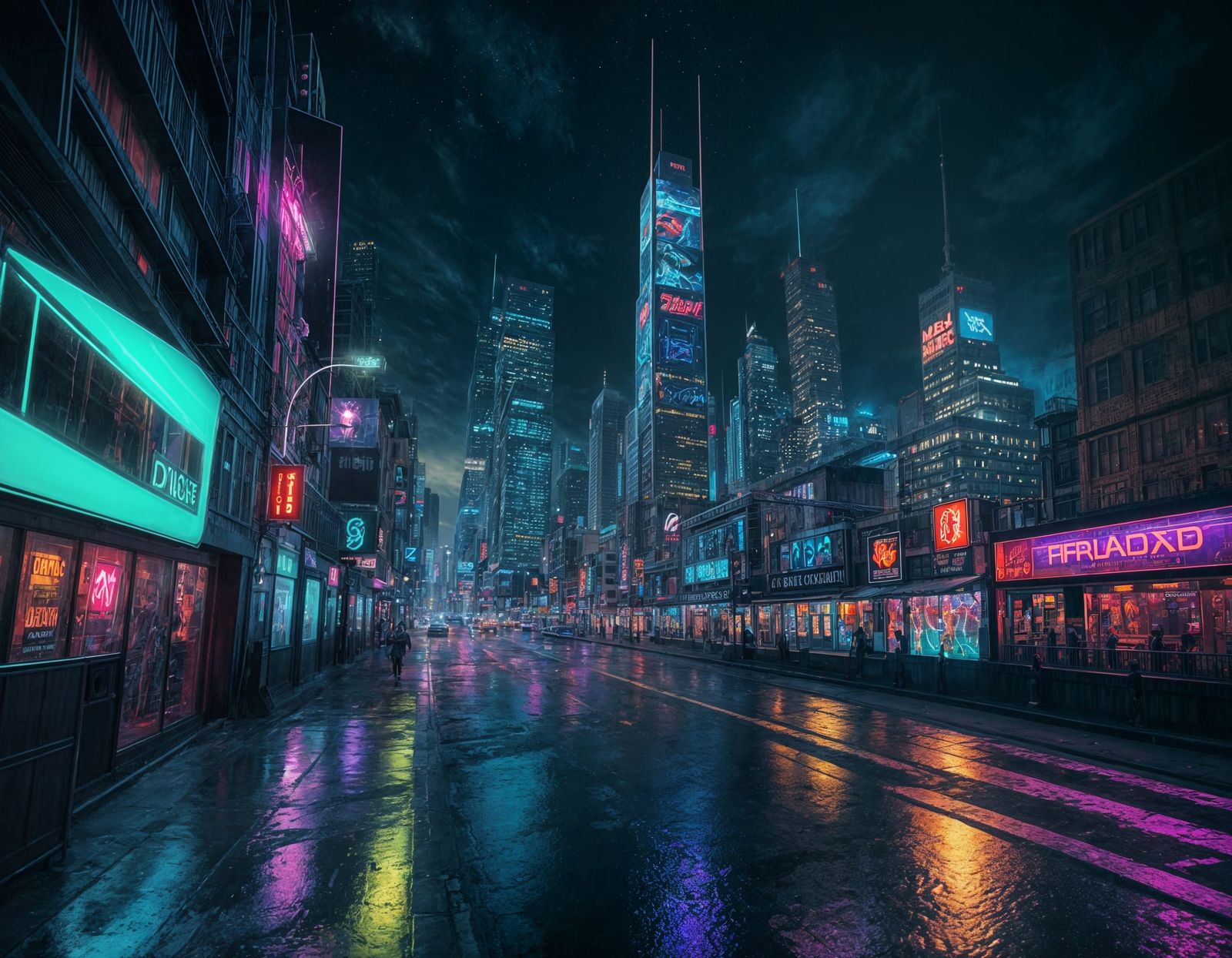 Surreal Futuristic Cityscape with Wanted Poster