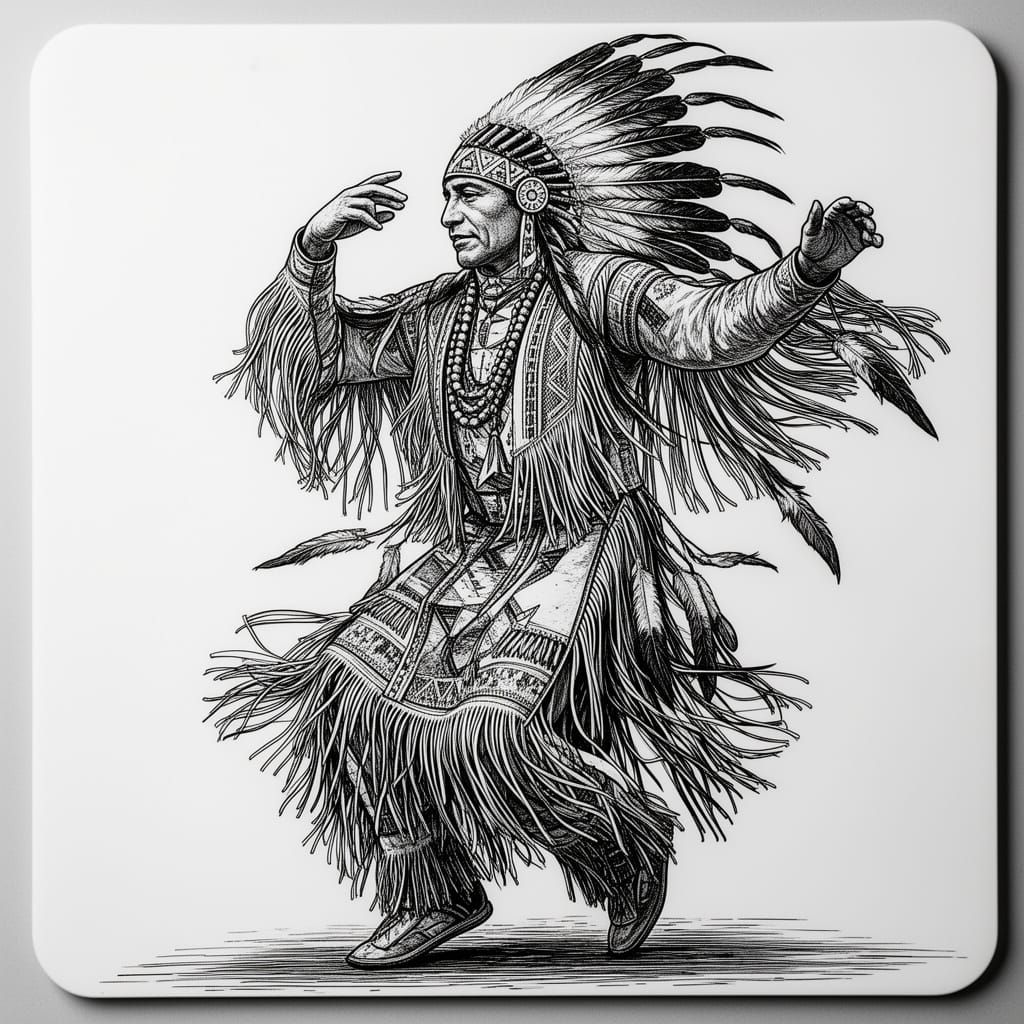 Cherokee Male Dancer in Regalia Line Art