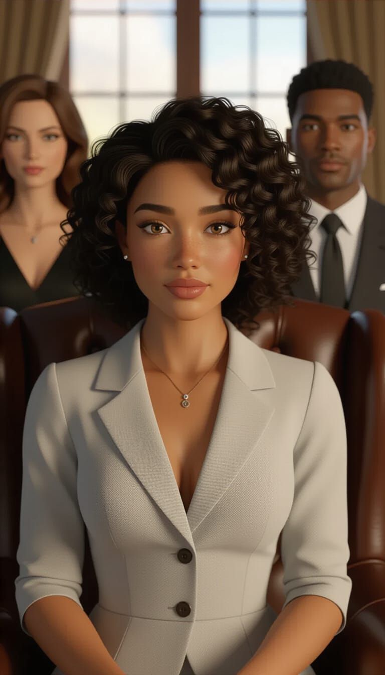 Mixed-Race Woman With Parents in Dynamic Lighting