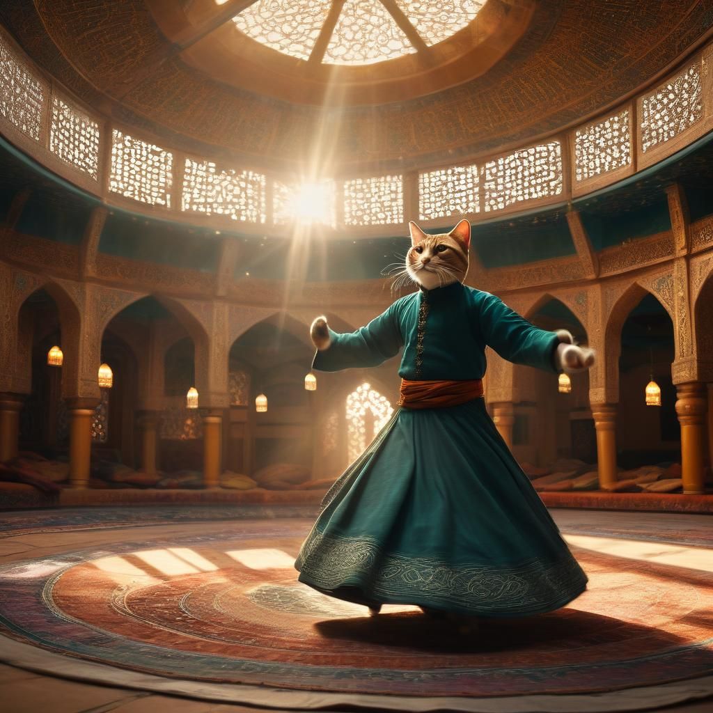 Whirling Cat in Sufi Temple Elegance