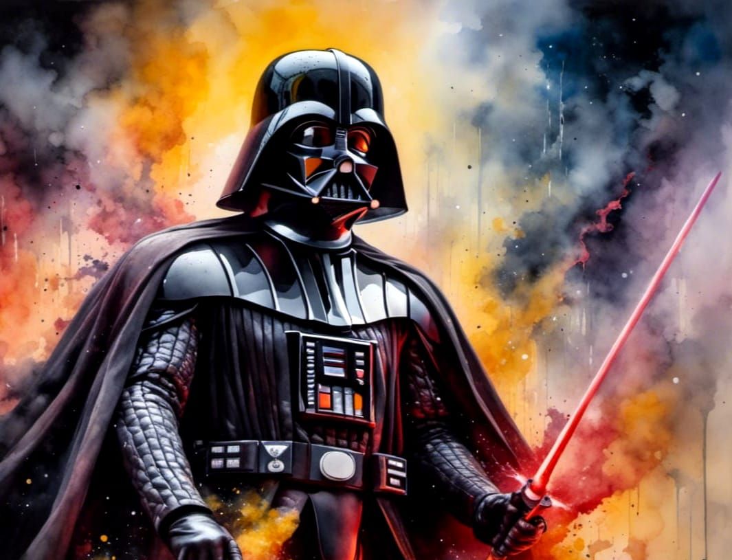Darth Vader Emerges from Yellow Smoke with Red Lightsaber on...