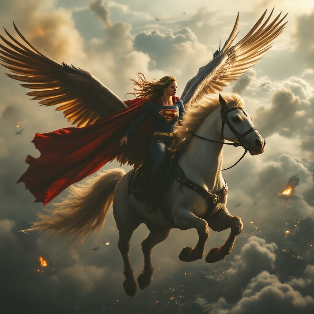 Supergirl Rides Pegasus Above War-Torn Earth in Cinematic Fi...