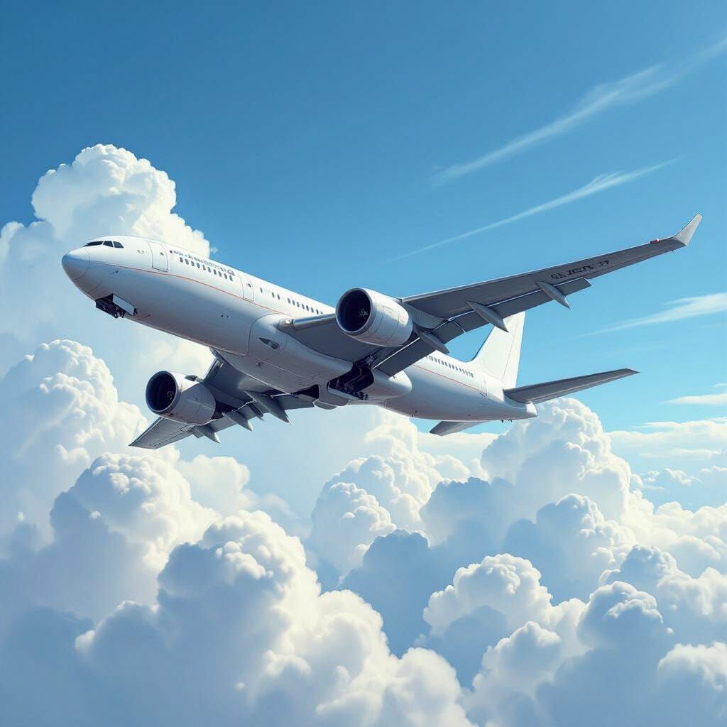 Futuristic Airplane Soaring in a Clear Blue Sky