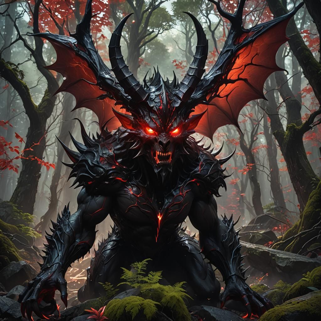 Onyx Demon Emerges from Dark Forest Depths