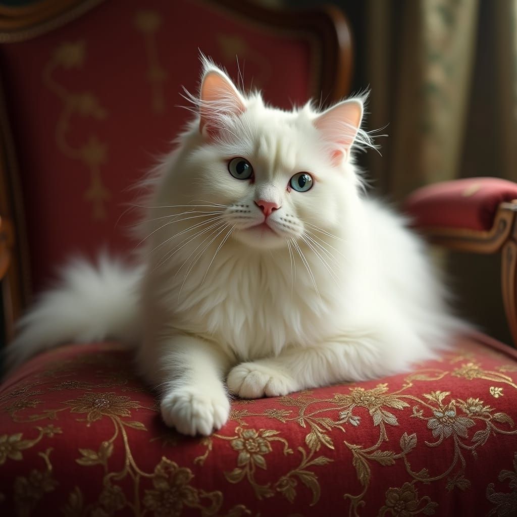 Regal White Persian Cat in Soft Velvet Setting