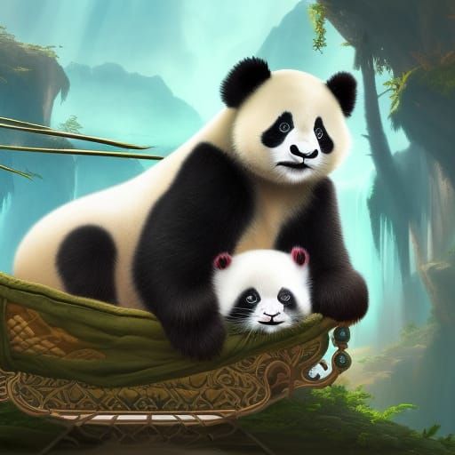 Fantastical Panda Family in Dreamy Matte Painting