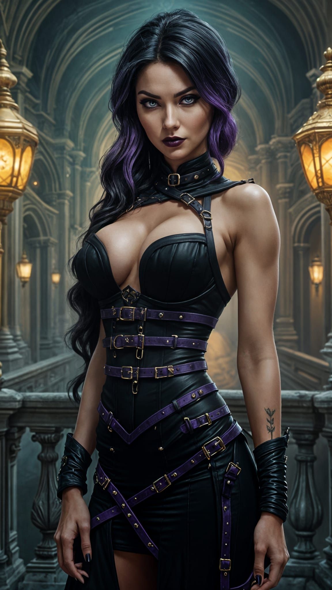 Elegant Goth Muscle Woman in Haute Couture