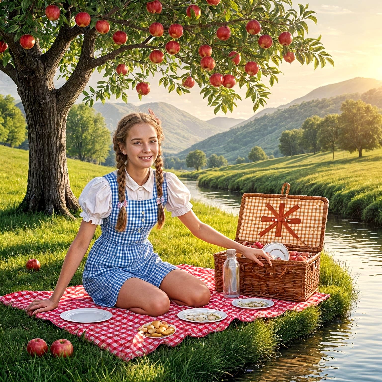 Joyful Young Woman in a Norman Rockwell-Inspired Scene