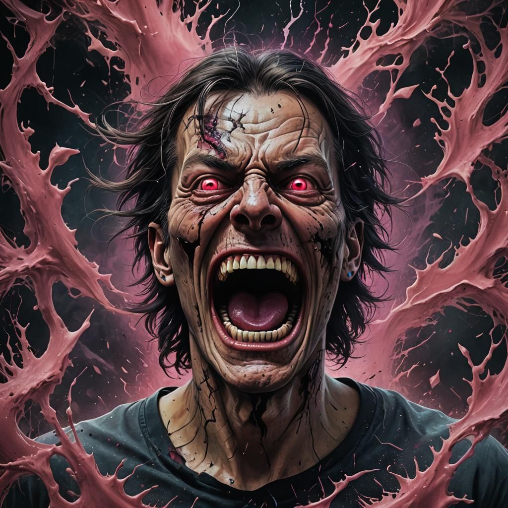 Surreal Portrait with Pink Floyd Tattoo in a Dark, Fantasy L...