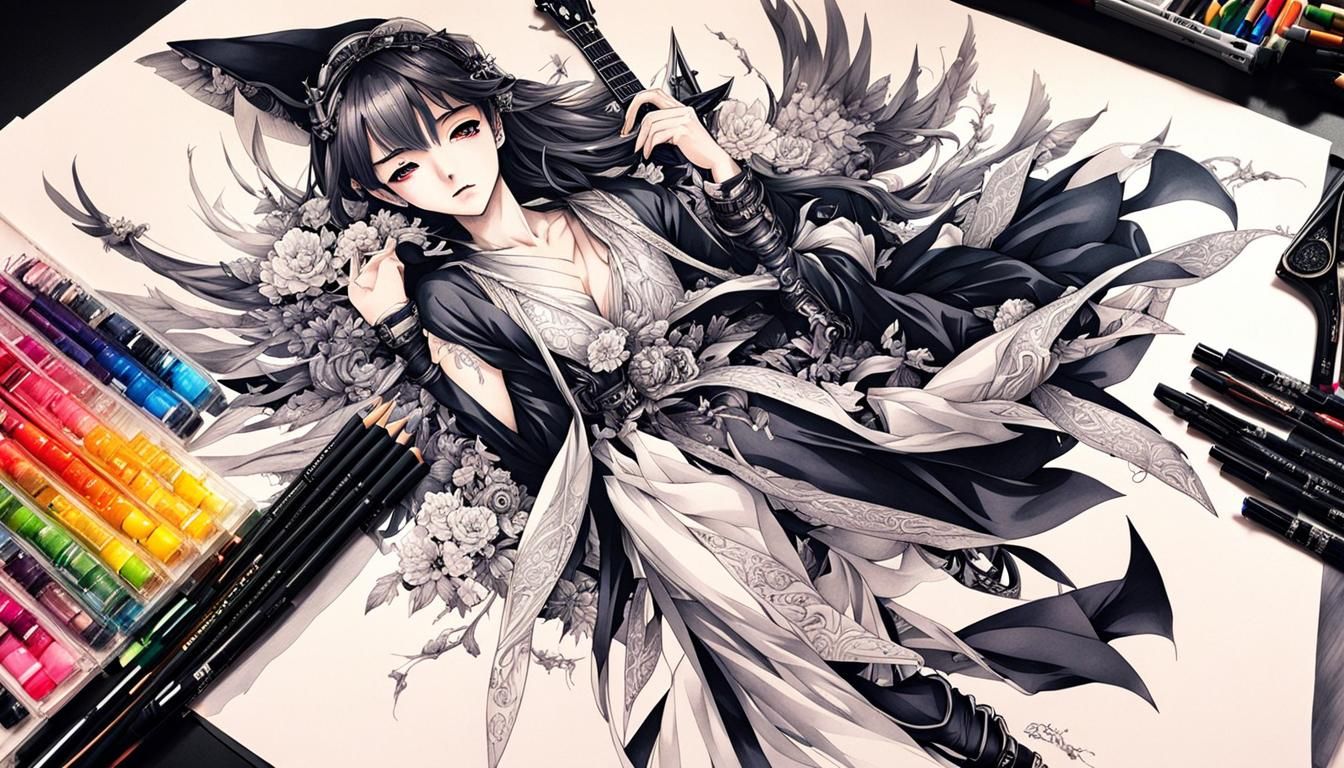 K-pop Band in Vibrant Anime Ink Drawing