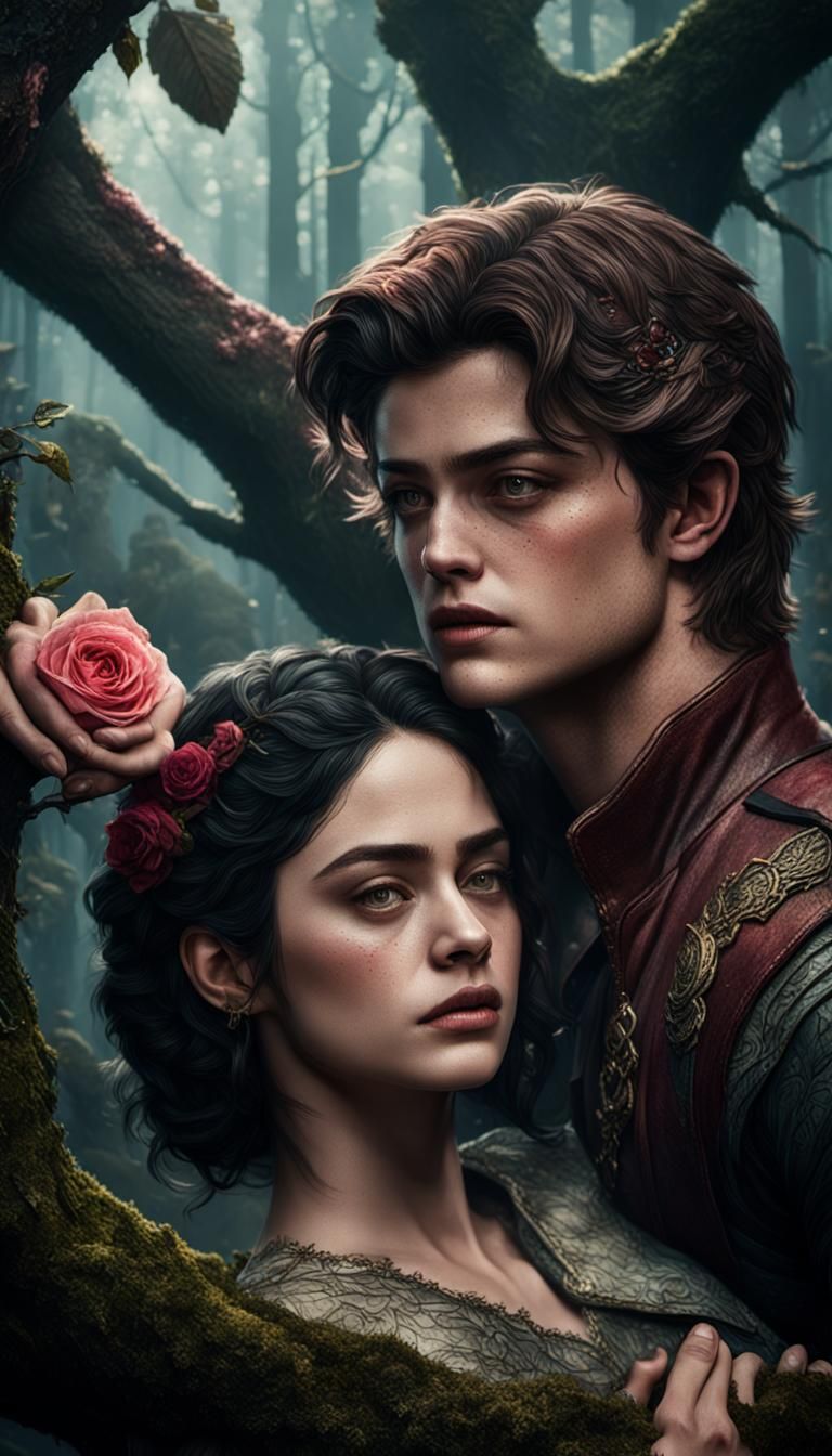 Fanciful Portrait of Enchanted Lovers in Dark Fantasy Realm