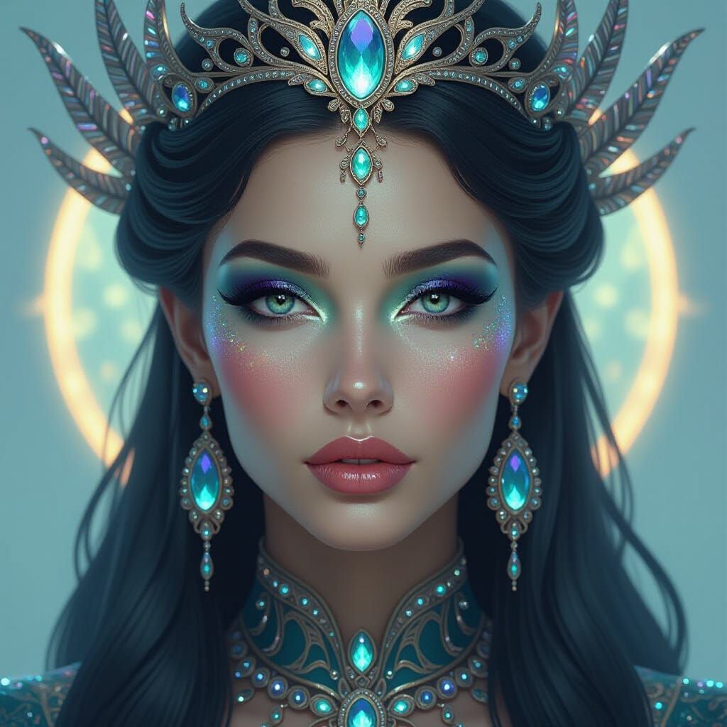 Alien Queen Portrait with Bioluminescent Jewelry