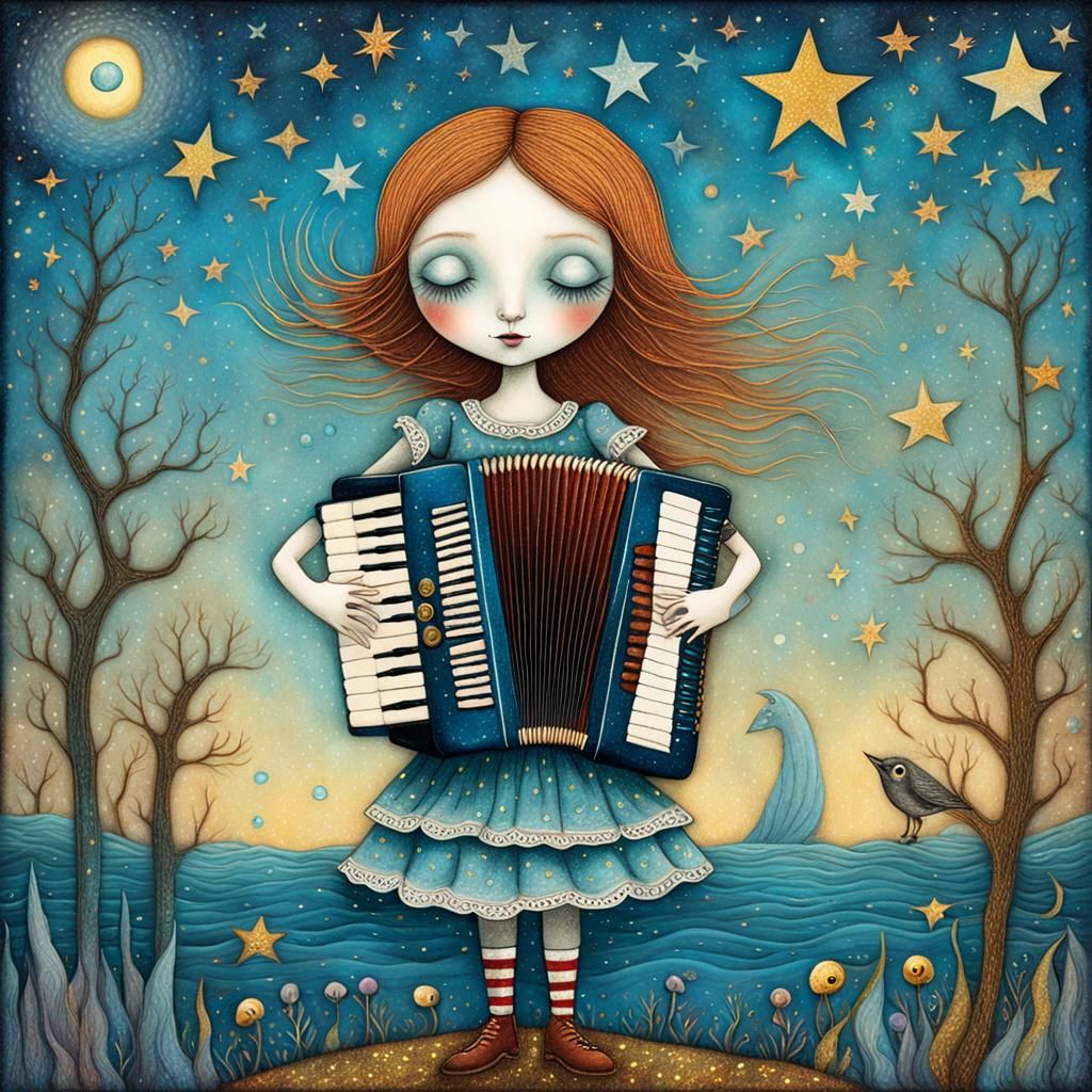 Mysterious Young Woman Plays Vintage Accordions in a Whimsic...
