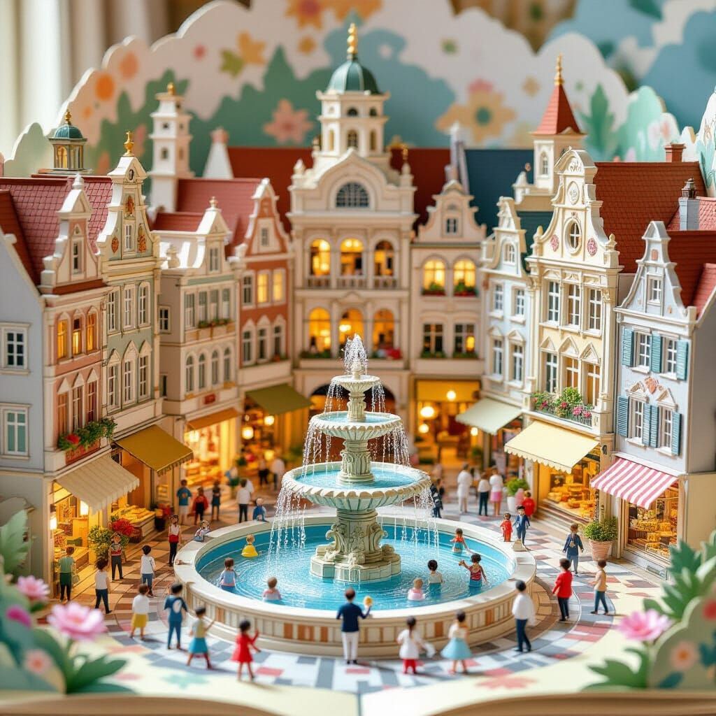 Elaborate Pop-Up Book City Square Scene