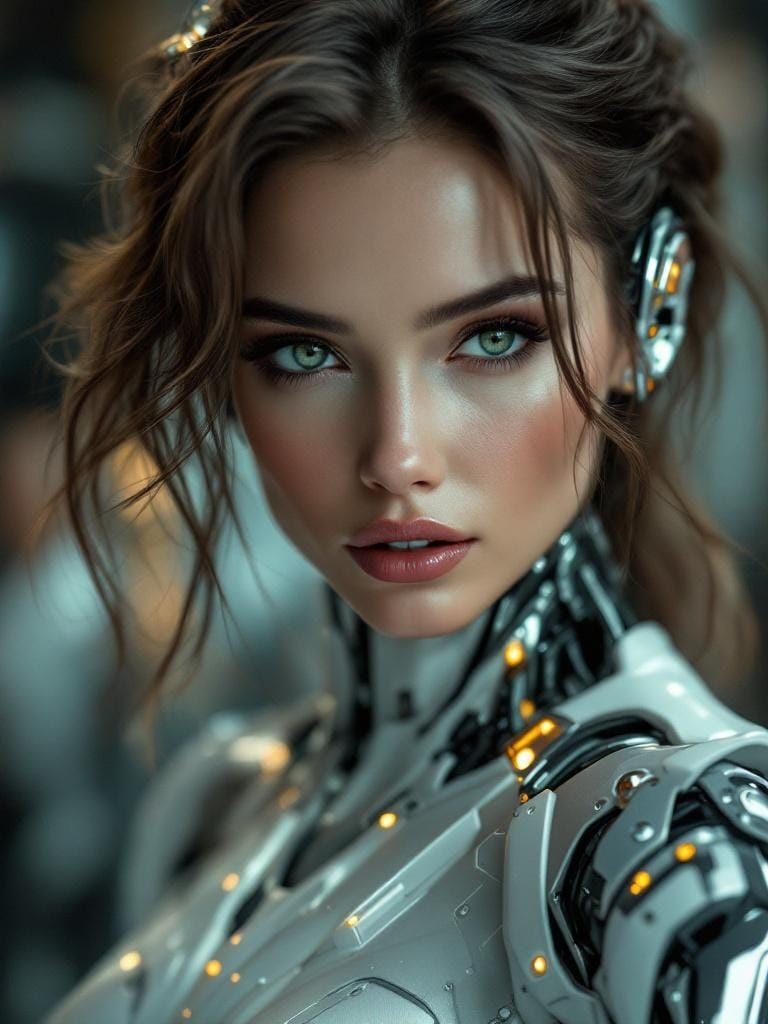 Striking Female Cyborg with Biomechanical Detail