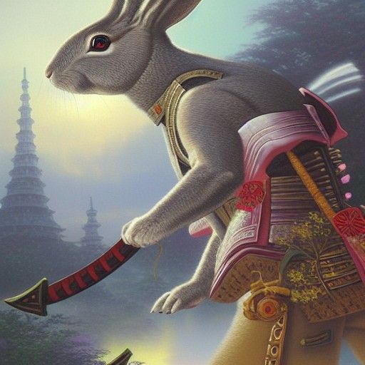 Ethereal Samurai Rabbit in a Whimsical Japanese Fantasy