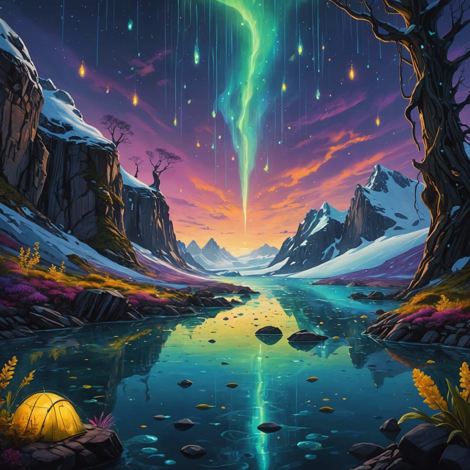 Vibrant Fireflies Dance in Antartic Paradise