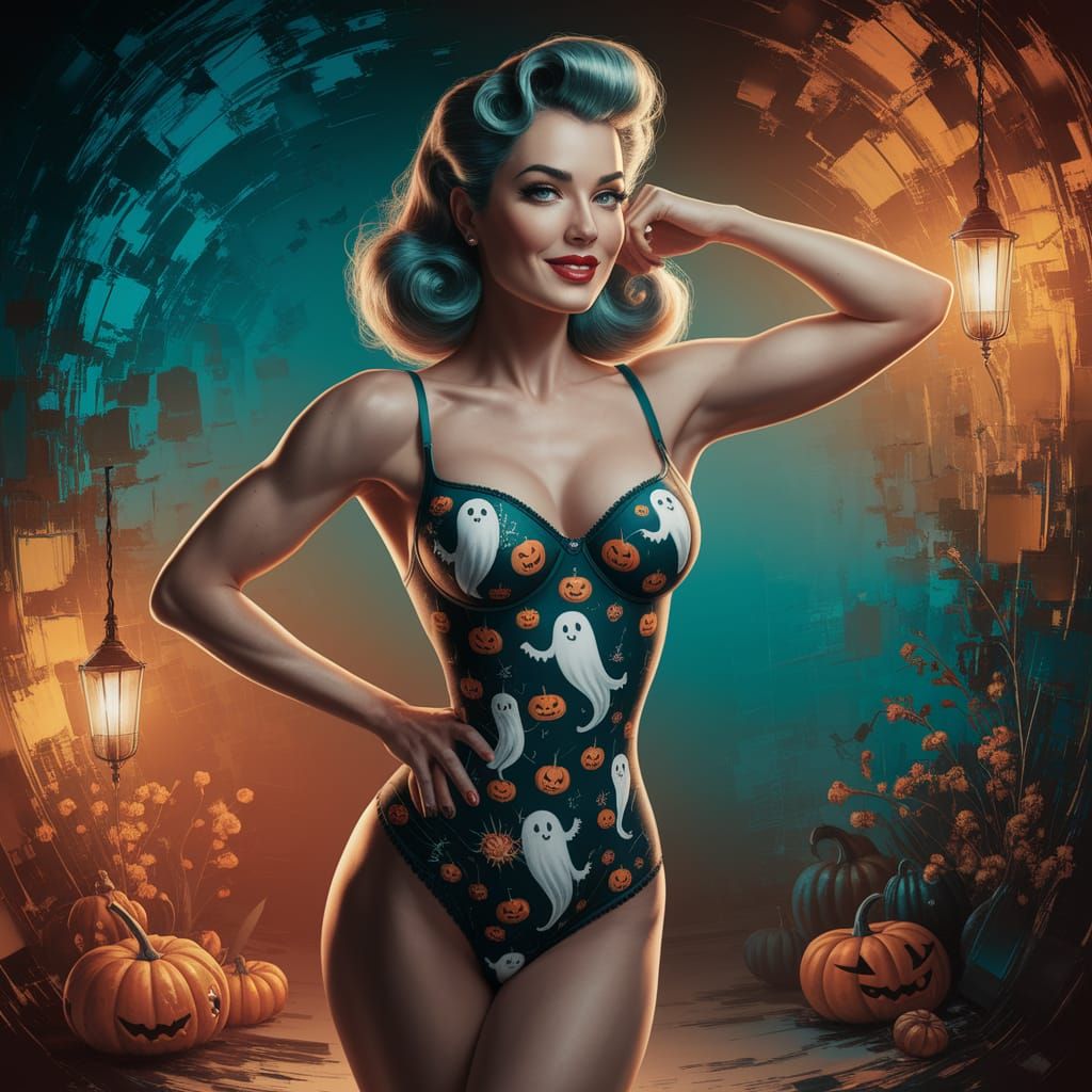 Athletic Woman in Halloween Pinup Pose