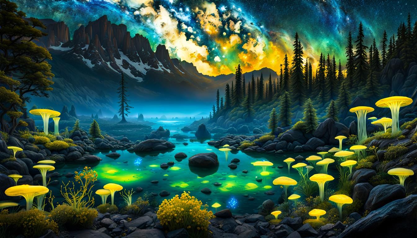 Vibrant Cosmic Garden: A Bioluminescent Wonderland