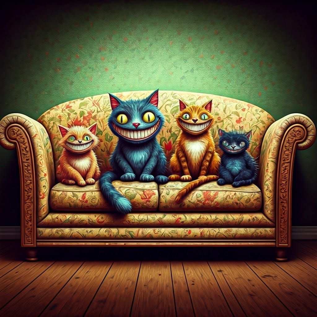 Whimsical Cats in a Playful, Textured World