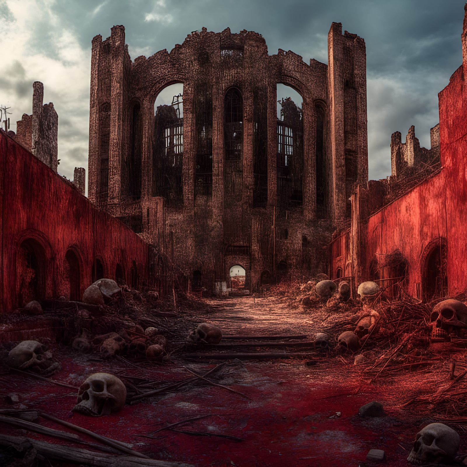 Hammer on Red Background in Eraserpunk Style