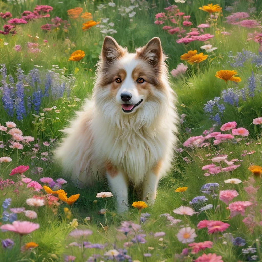 Whimsical Meadow Companion in Soft Pastel Tones